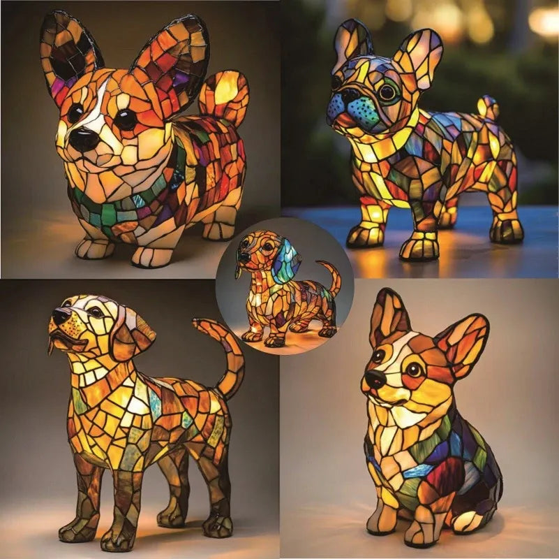 Coeurva Nejdokonalejší 3D ručně vyráběná barevná skleněná lampa ve tvaru štěněte